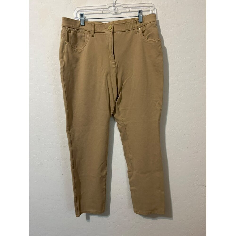 Chico's Sz 2.5 (US L 14) Stretch Knit Pants Tan Elastic Waist